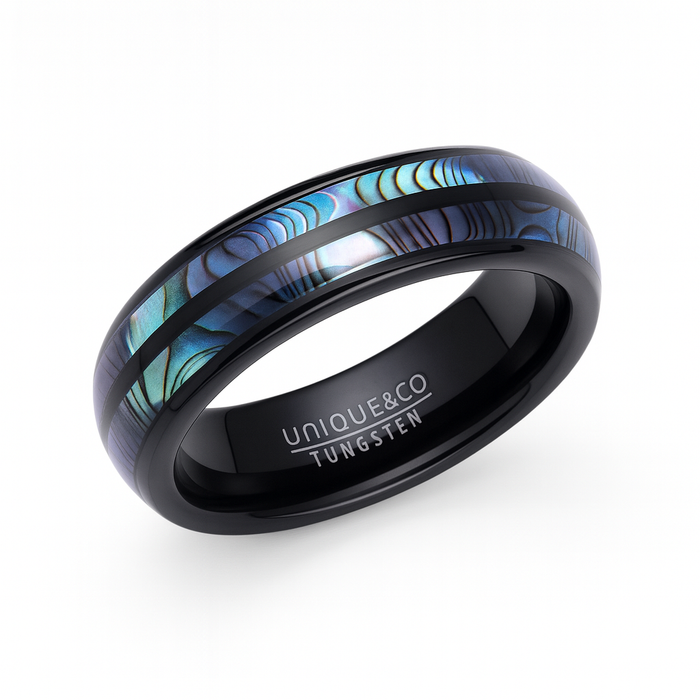 Tungsten Ring with Abalone Shell Inlay