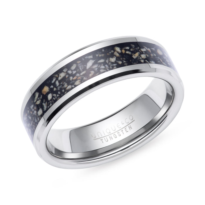 Tungsten Ring with Black Sandstone Inlay