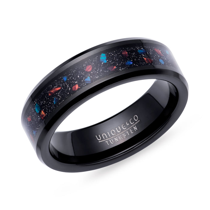 Tungsten Ring with Black/Red Stone & Opal