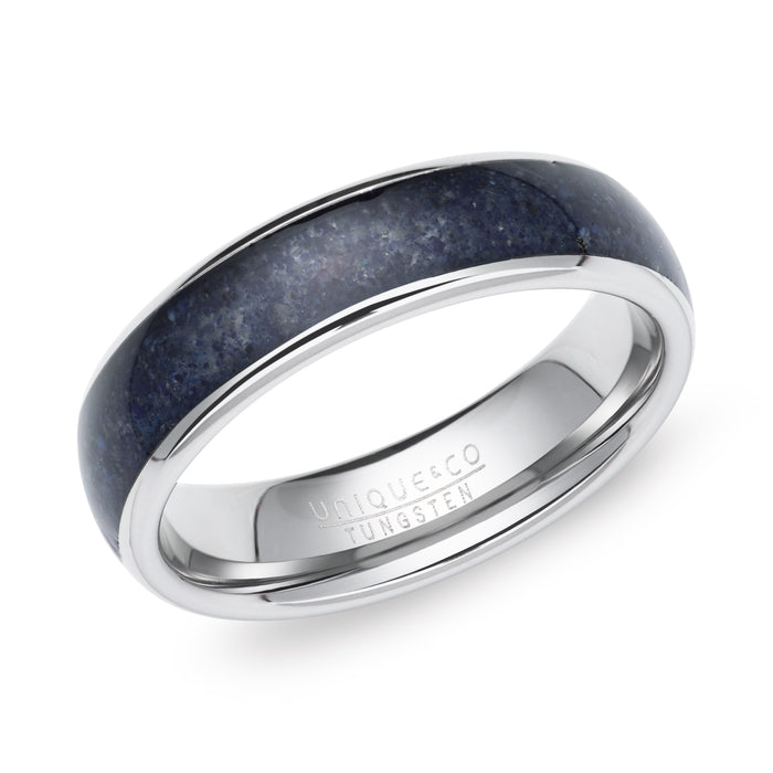Tungsten Ring with Lapis Lazuli Inlay
