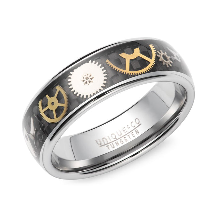 Tungsten Ring With Yellow & Black Carbon Fibre Inlay