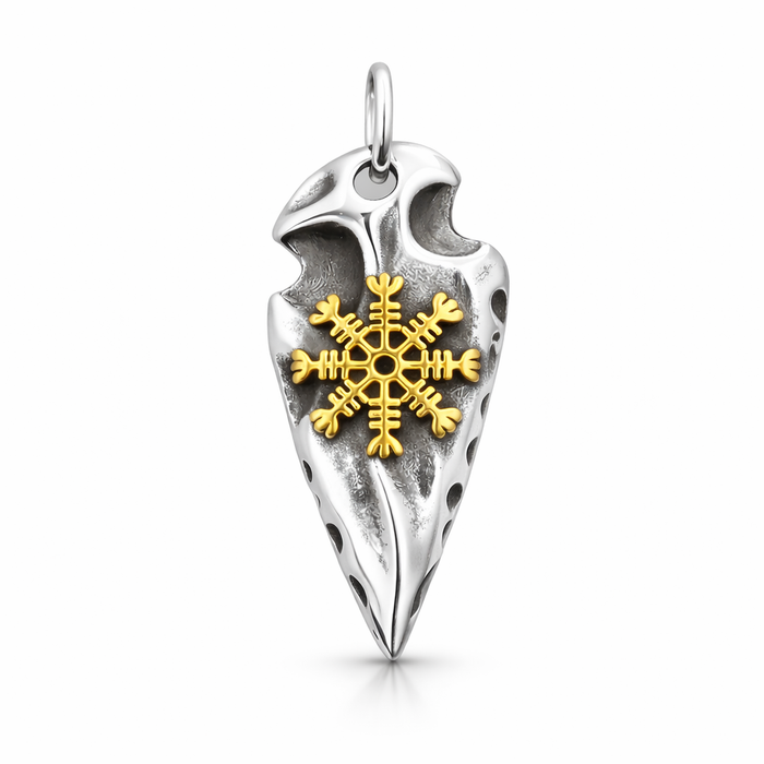 Viking arrowhead pendant gold Helm of Awe Norse spear necklace