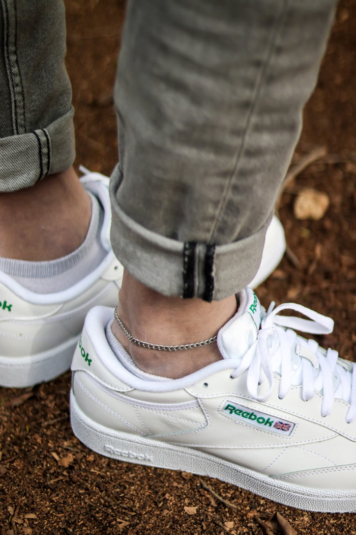 silver tone chain anklet for men
