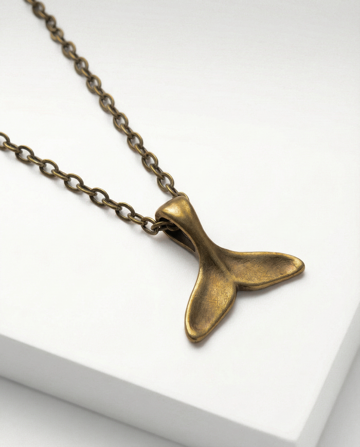 Whale Tail Necklace For Men Bronze Tone Dolphin Tail Pendant Custom Length Chain