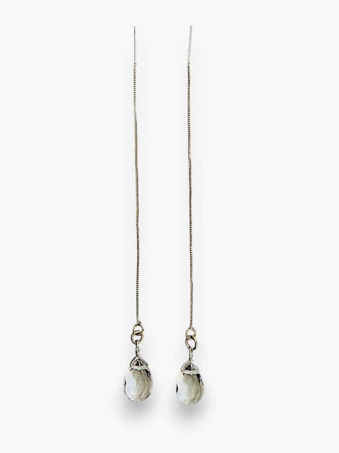 stem&stone white quartz threader earrings with 925 sterling silver chain and 7mm teardrop stone.