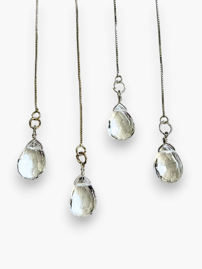 stem&stone white quartz teardrop threader earrings with 925 sterling silver chain and accents.