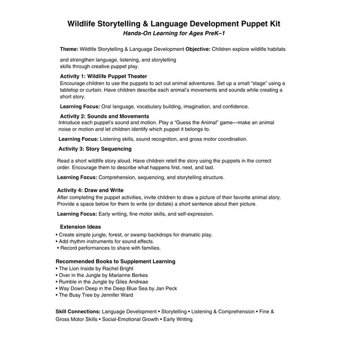Wildlife Storytelling and Language Development Puppet Kit