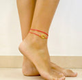 Wrap cord anklet with gold hamsa charm, bright pink cord - shani-adi-jewerly