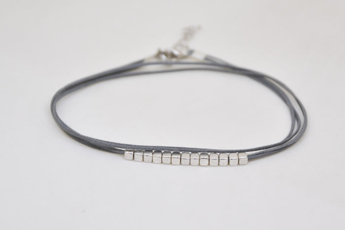 Wrap gray ankle bracelet with matt silver nugget beads cubes - shani-adi-jewerly