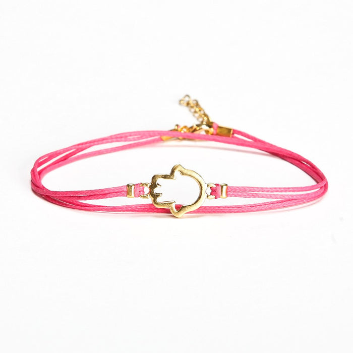 Wrapped green string bracelet with gold Hamsa charm, Jewish gift for her